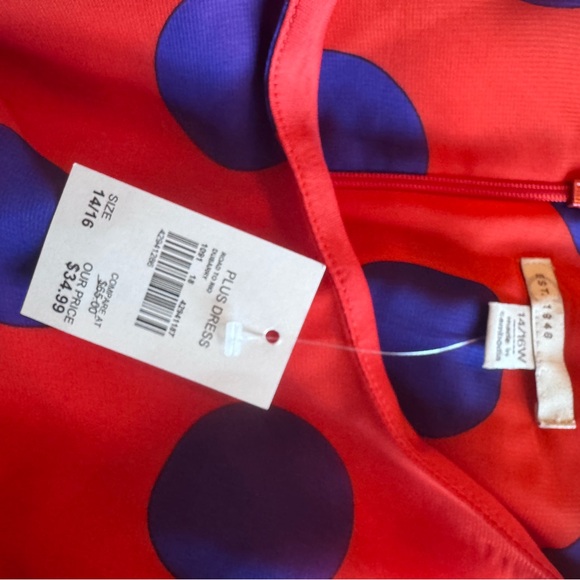 Chic Asymmetrical Red and Blue Polka Dot Dress - Picture 3 of 5